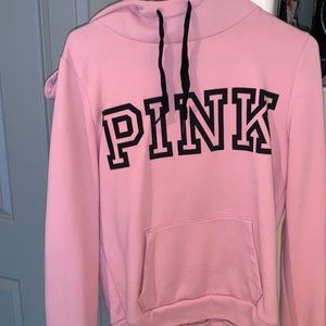 PINK hoodie/sweater with black fluffy hood!
